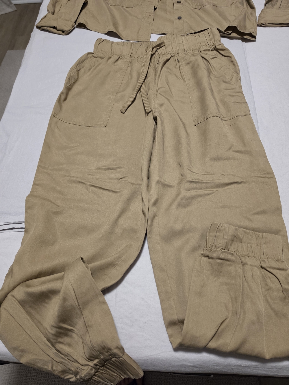 Universal Thread Tan Women's Jogger Pants with Matching Button Up Shirt - Picture 3 of 5